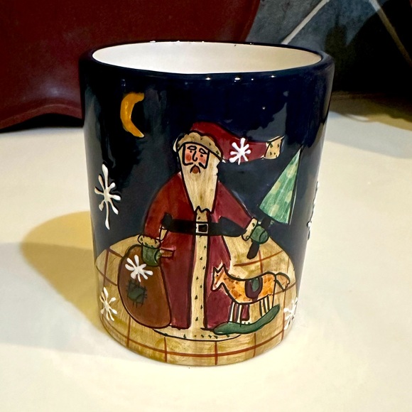 NEW VTG RARE CIC CERAMIC SANTA CLAUS CUP TUMBLER BLACK RED CERTIFIED INTERNATNAL - Picture 6 of 7